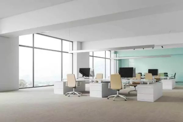 The interior of an open space office